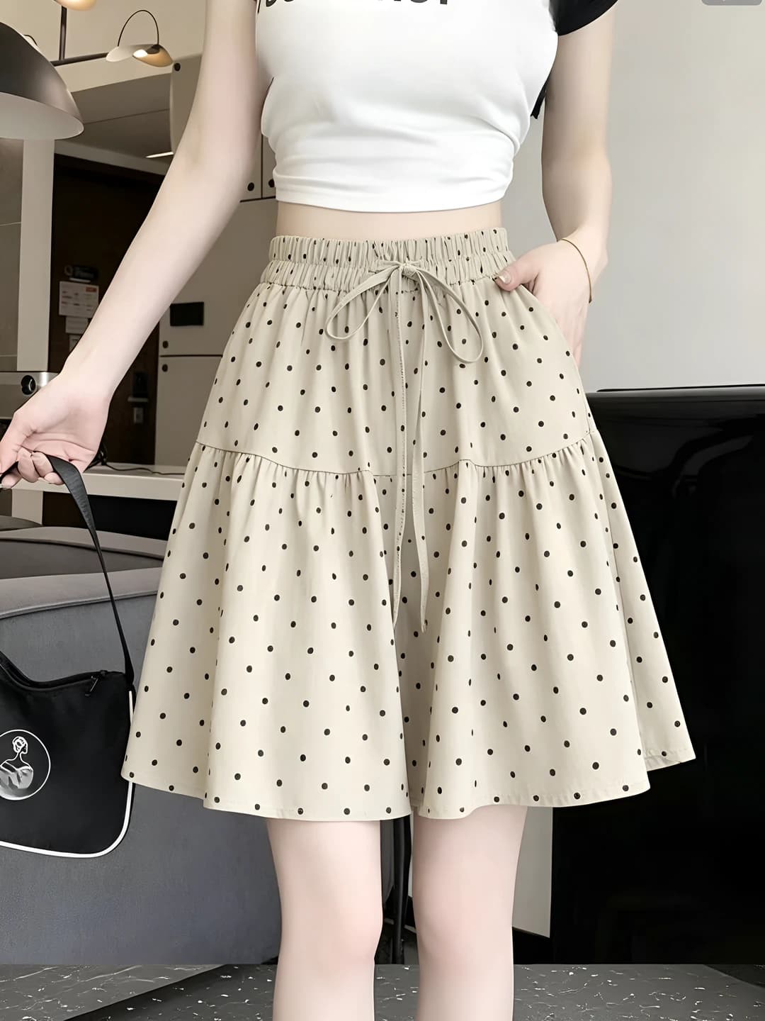 Polka dot, pocket - Cream apricot khaki