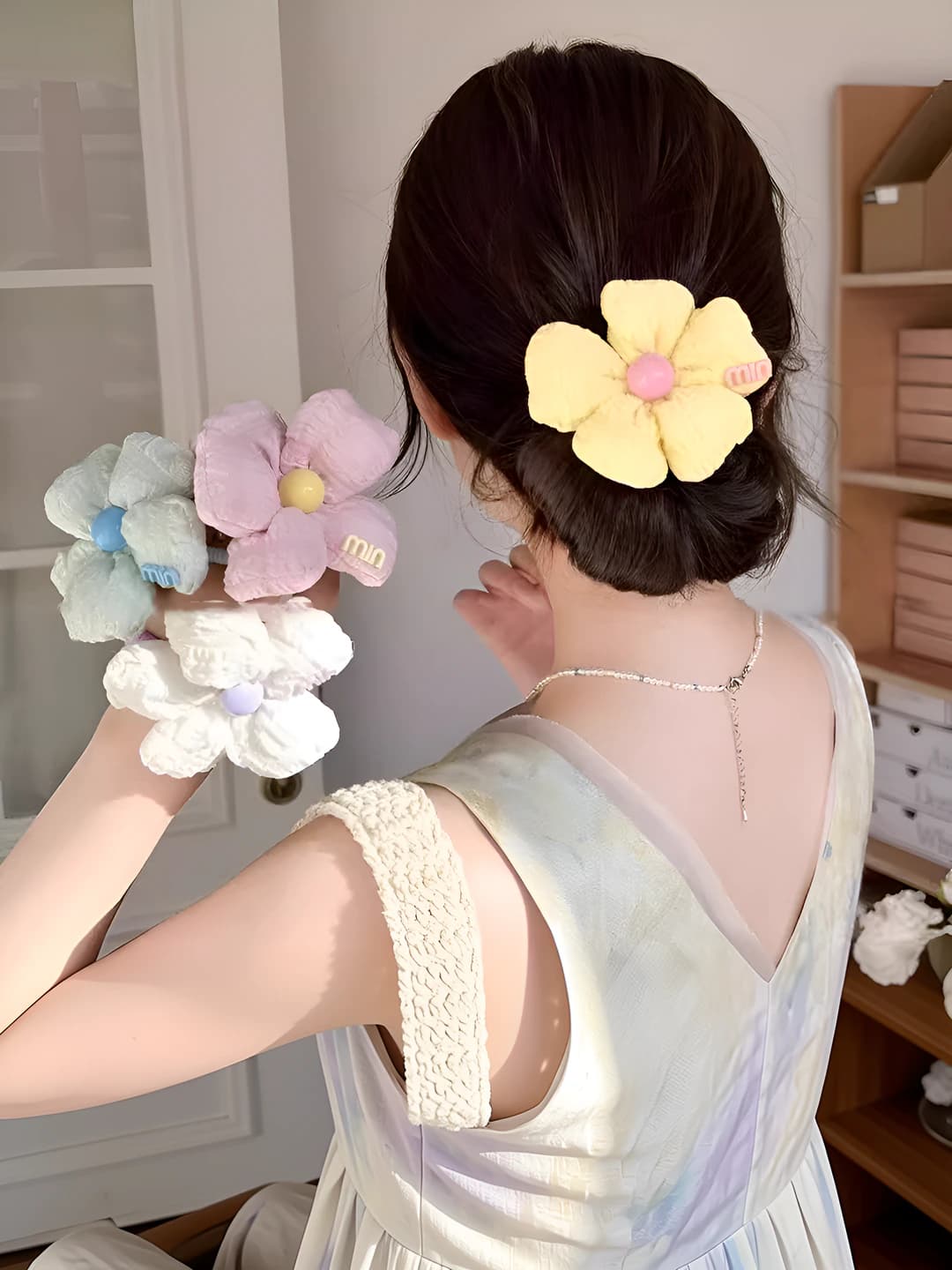 Women's colorful flower hair tie, sweet style, high stretch, hair accessory