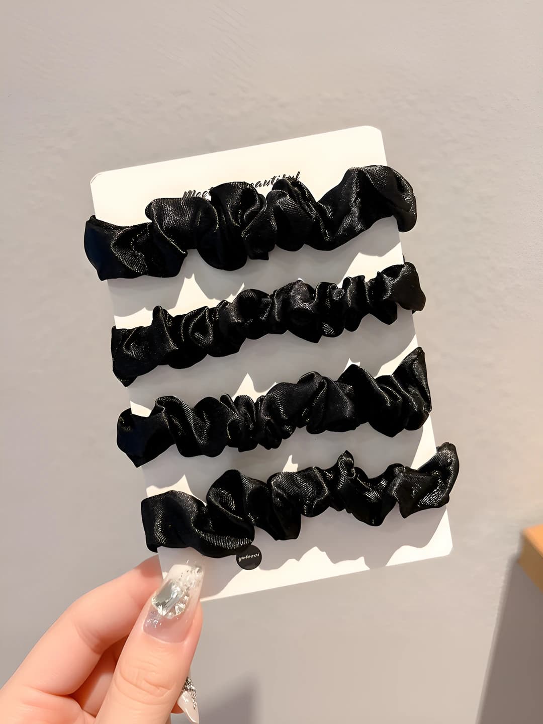 1# Black large scrunchie, 4 pcs, outer diam. ~6 cm