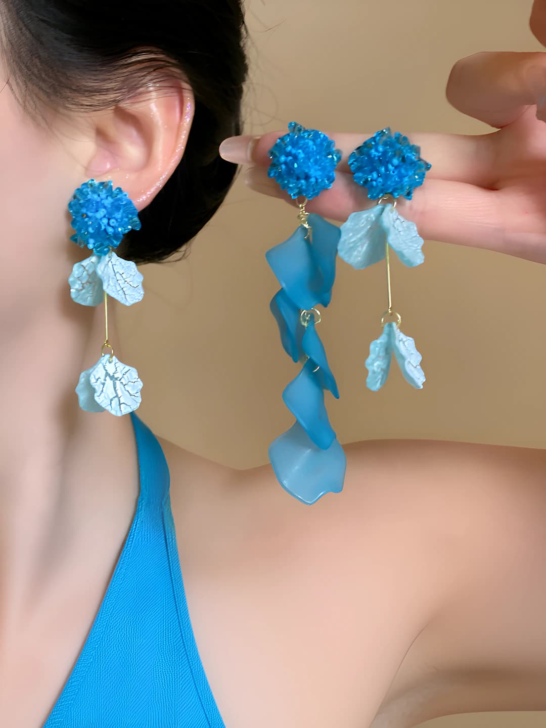 Women's glass floral tassel dangle earrings, vacation style