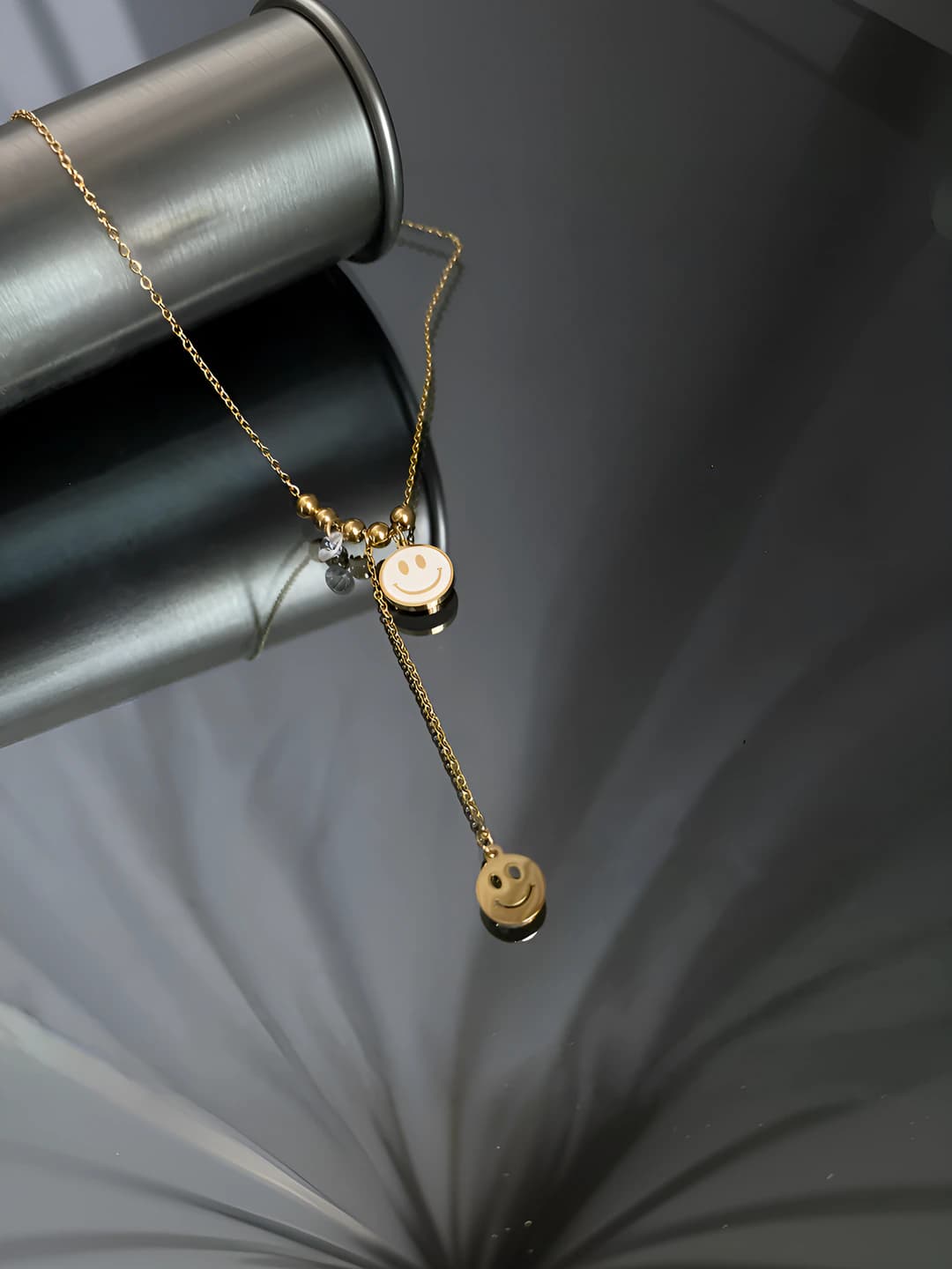 Women's Korean style titanium steel necklace with green smile pendant