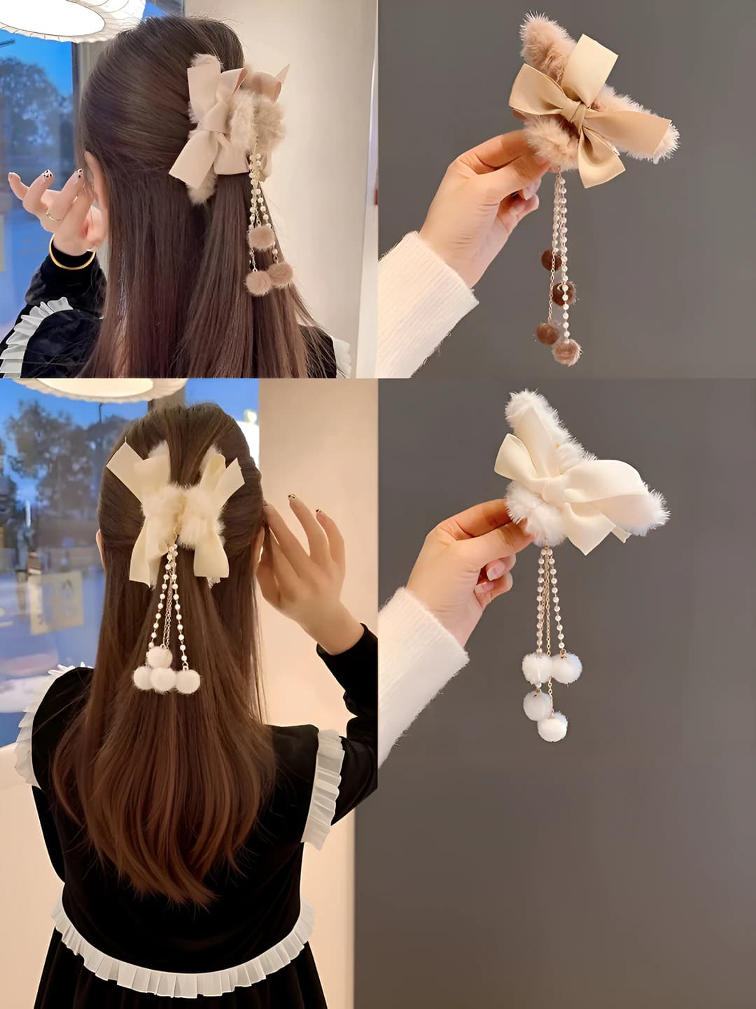 Ayollar uchun soch toʻgʻnagʻichlari va taroqlar: kuz-qish uchun moʻljalangan, qoʻlda ishlangan, moʻylovli, tassel va bow dizaynli, koreys uslubidagi soch toʻgʻnagʻichlari