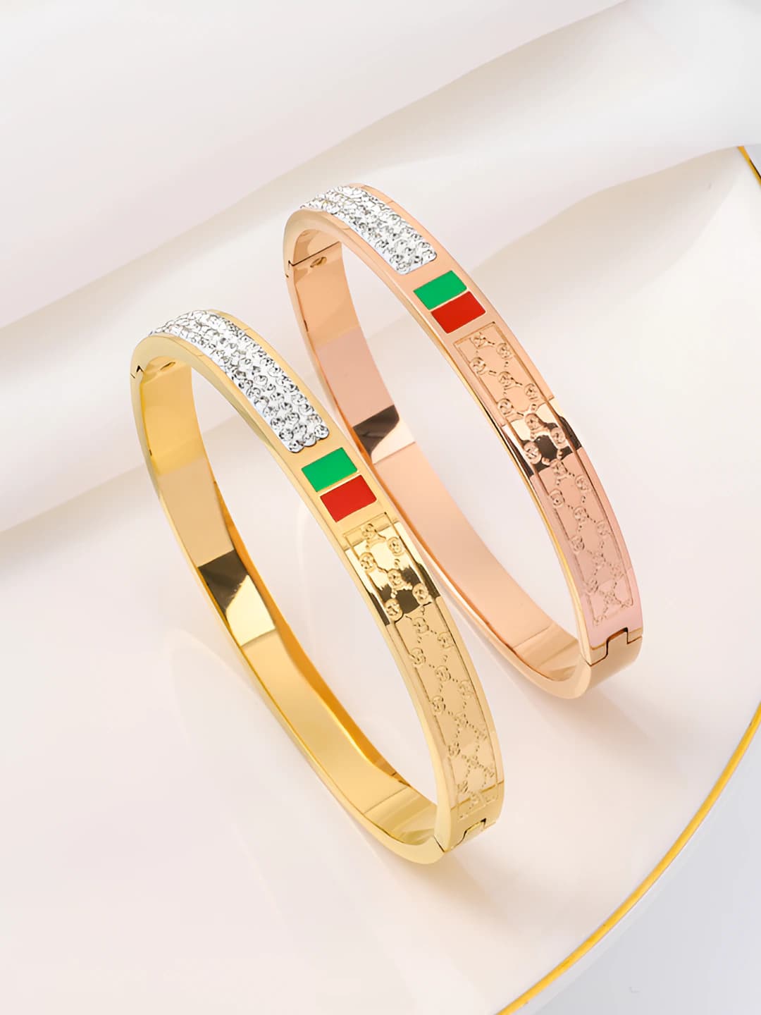 Женский браслет из титановой стали с 18K золотым покрытием, овальной формы, красно-зелёный, в корейском стиле