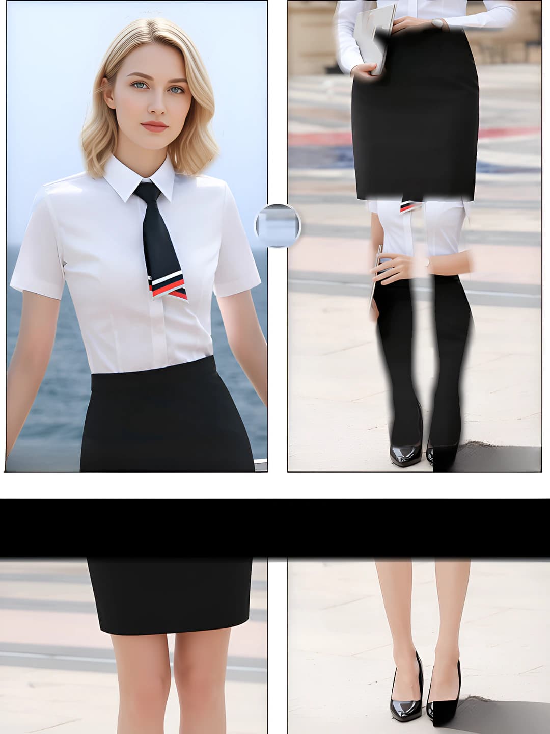 Short sleeve white shirt+black skirt