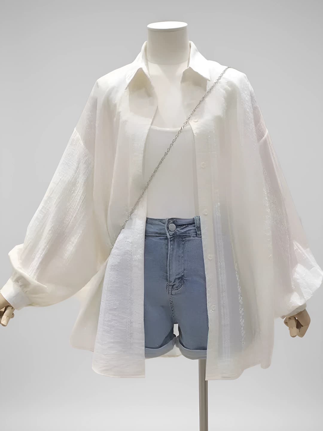 Women's summer sun-protective thin cardigan, sleeveless, mid-length, loose fit, polyester, solid colour