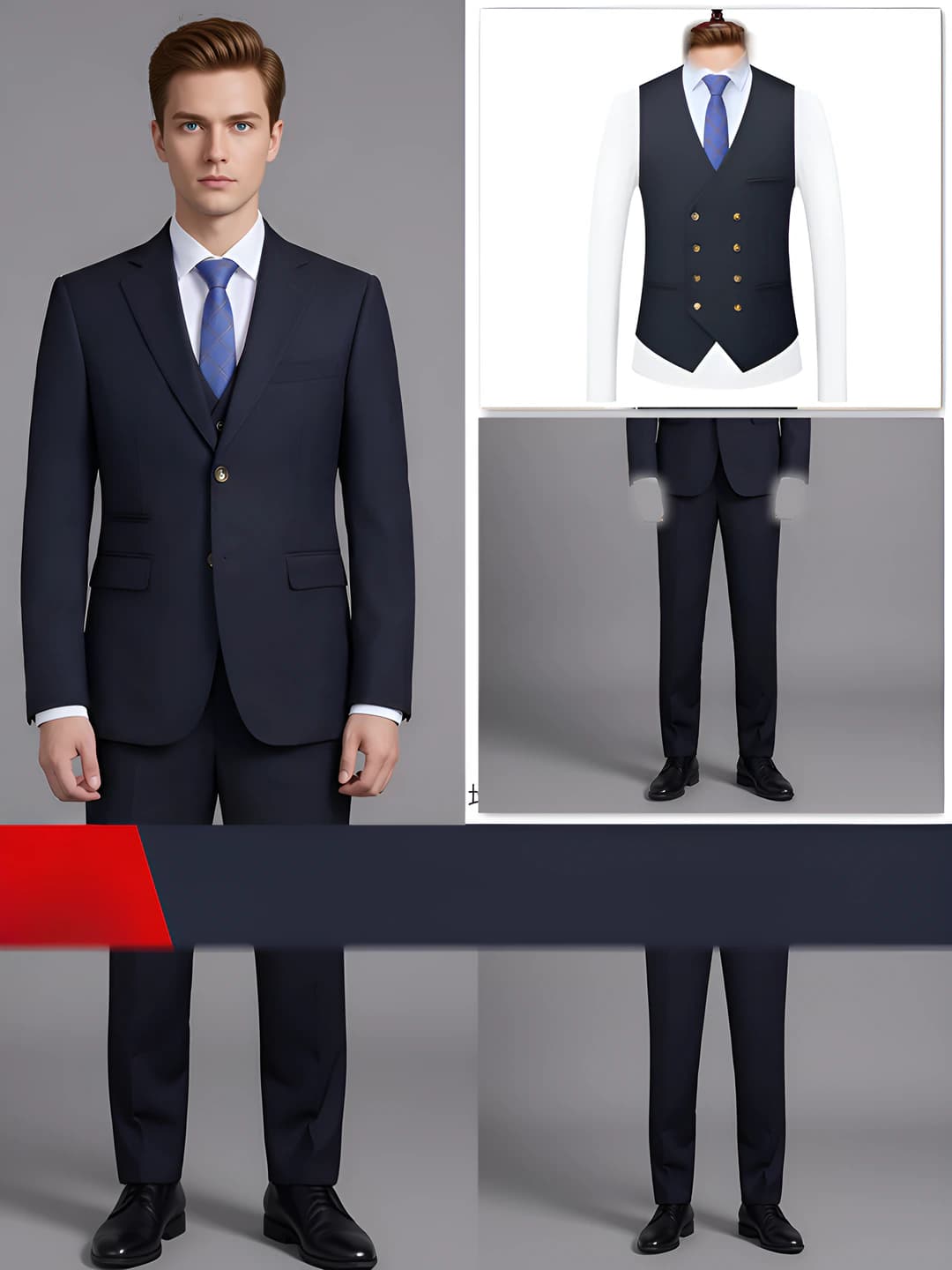 Erkak: To'q ko'k kostyum + vest + shim