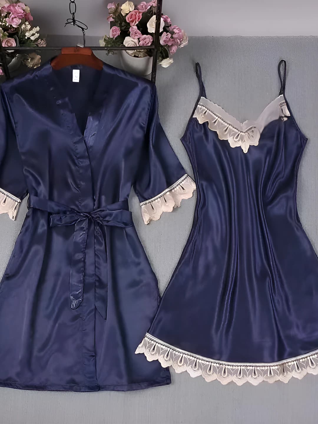 Women's lace and imitation silk home set (2 pieces)