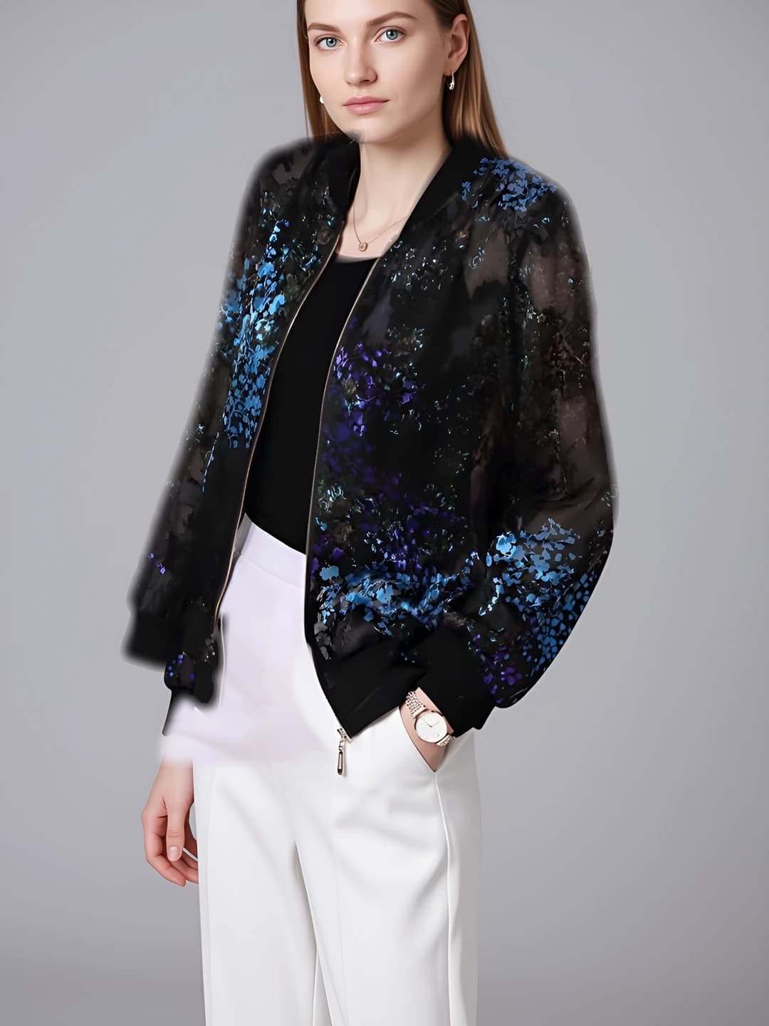 Women's light jackets and windbreakers: Korean style, plus size, cropped, printed, long sleeve, zip, sun-protective, spring-autumn