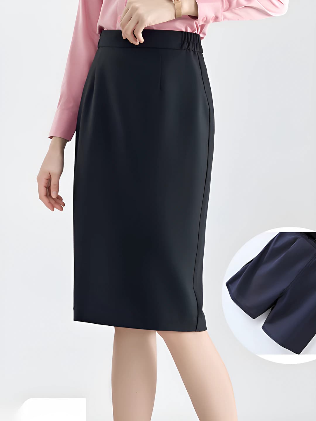 Navy midi skirt with built-in safety shorts