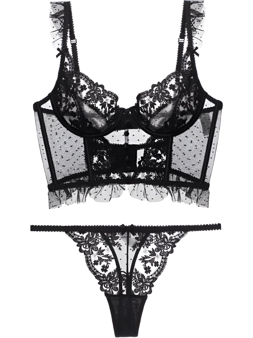 Women's lace bra and brief set: ultra-thin, plus size, minimizes bust, anti-sagging, embroidered, sexy style