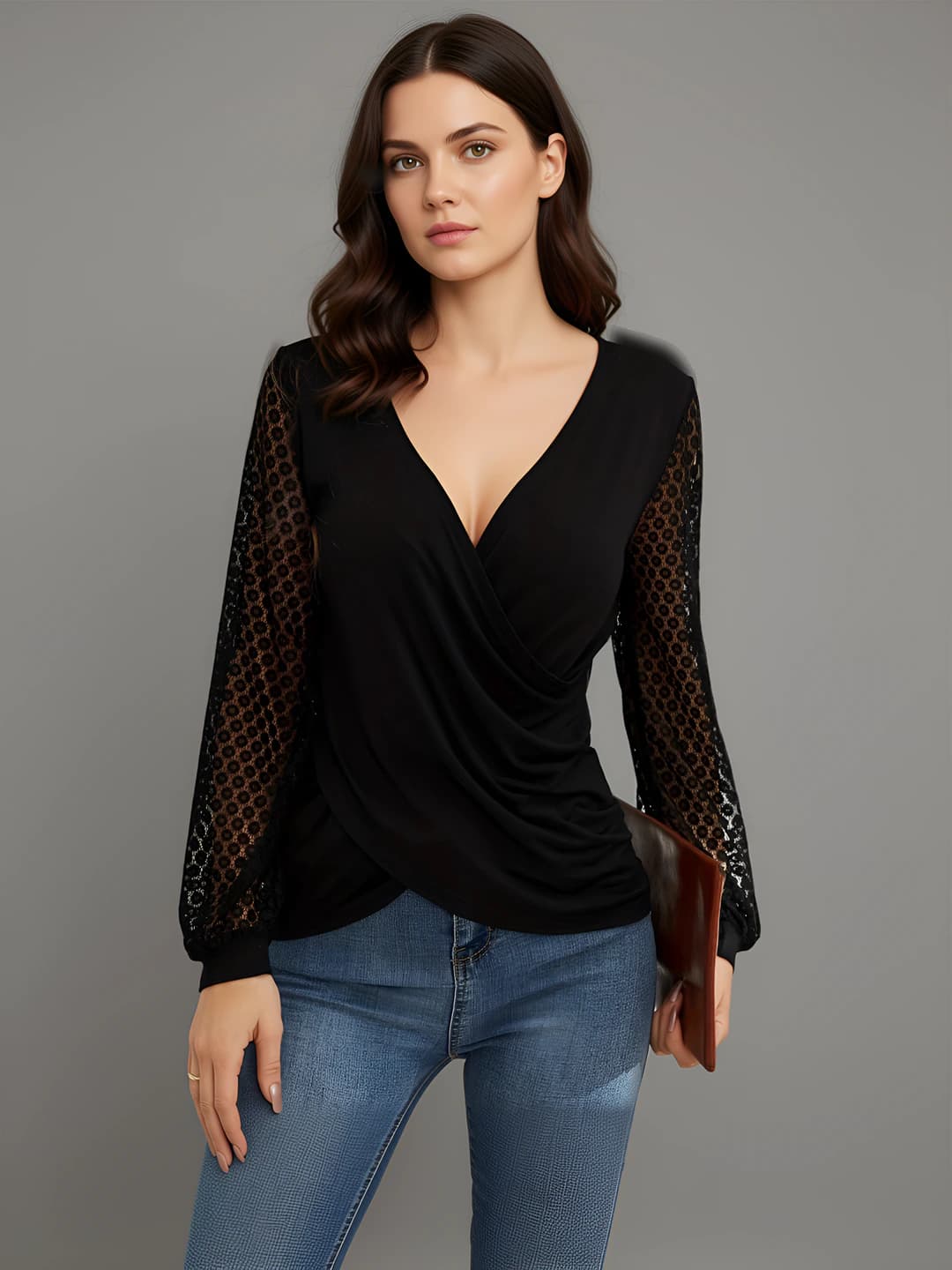 Ayollar uchun 2026 kuz-qish dantel yengli uzun yengli bo'sh (oversize) ko'ylak-shirt