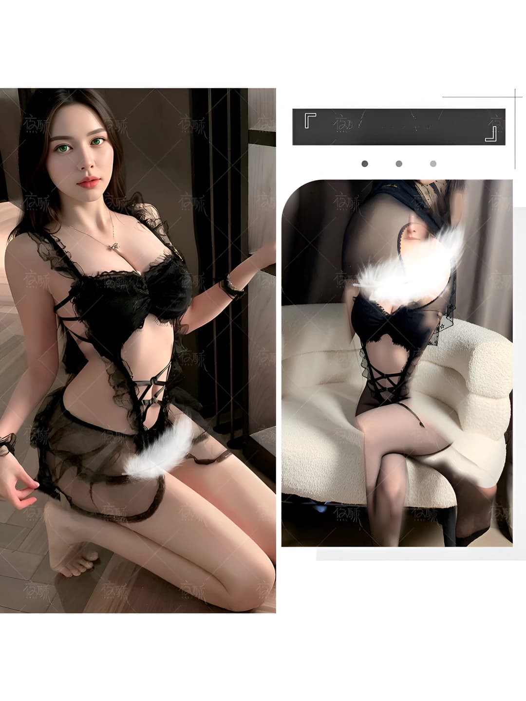 Black [Set]+black open crotch