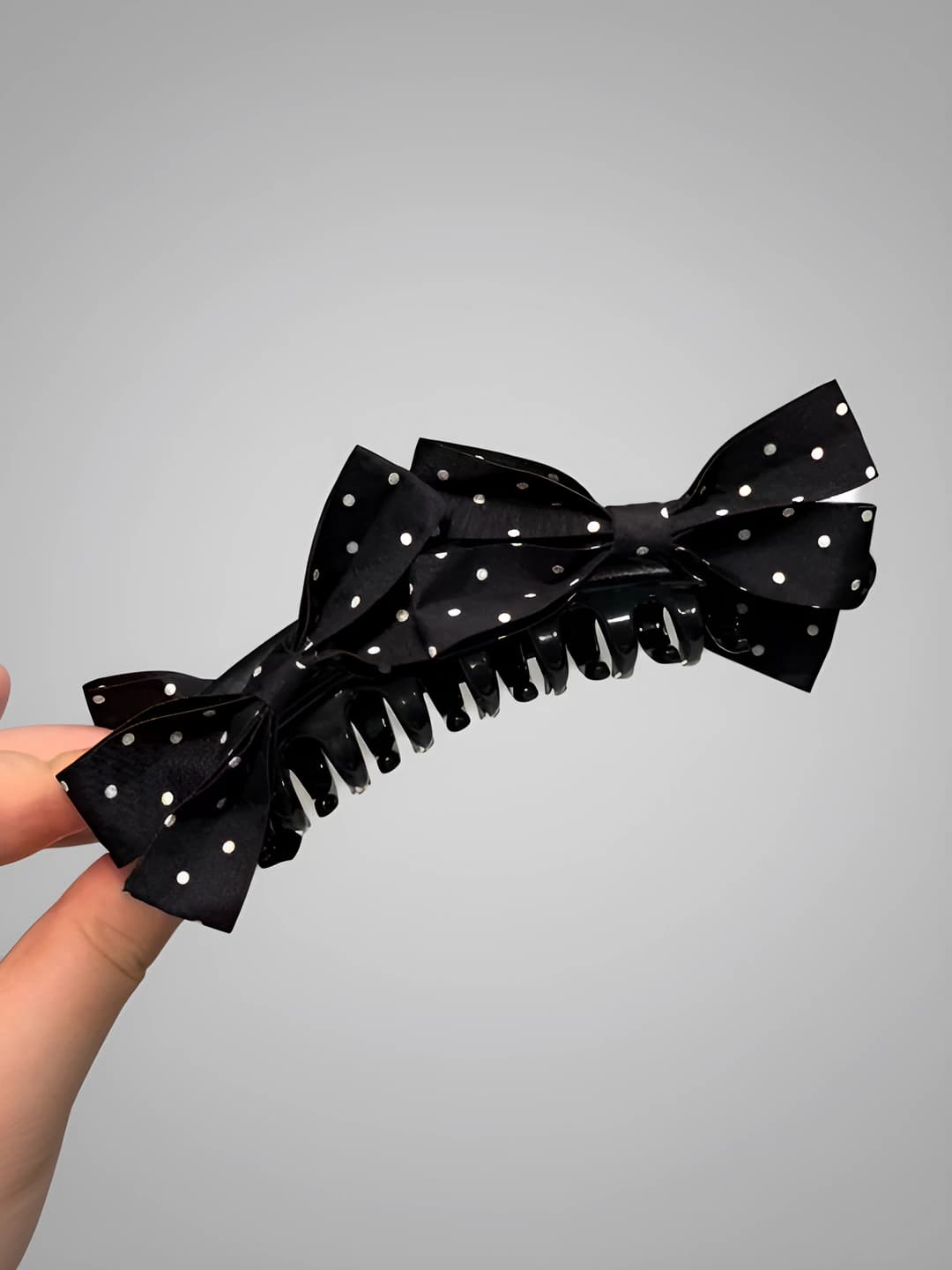 3# Black polka dot - bow banana clip ~13cm
