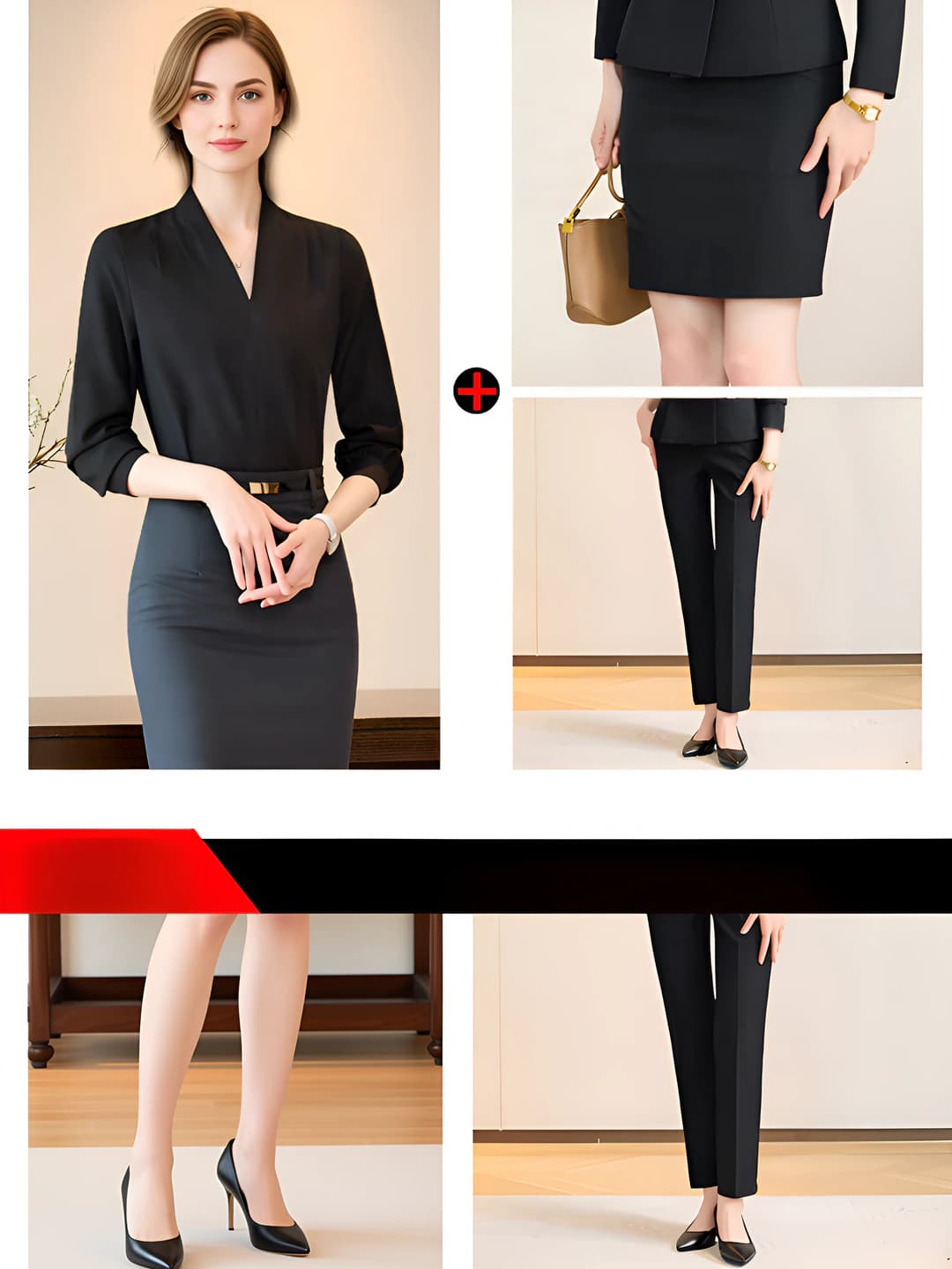 Black shirt + black pants + black skirt