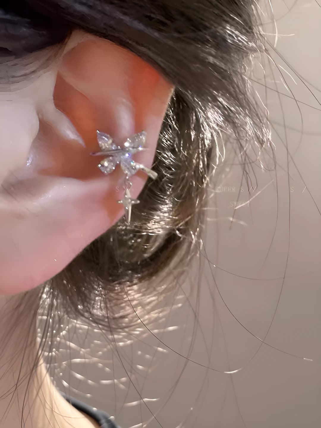 Butterfly-star ear cuff, pair