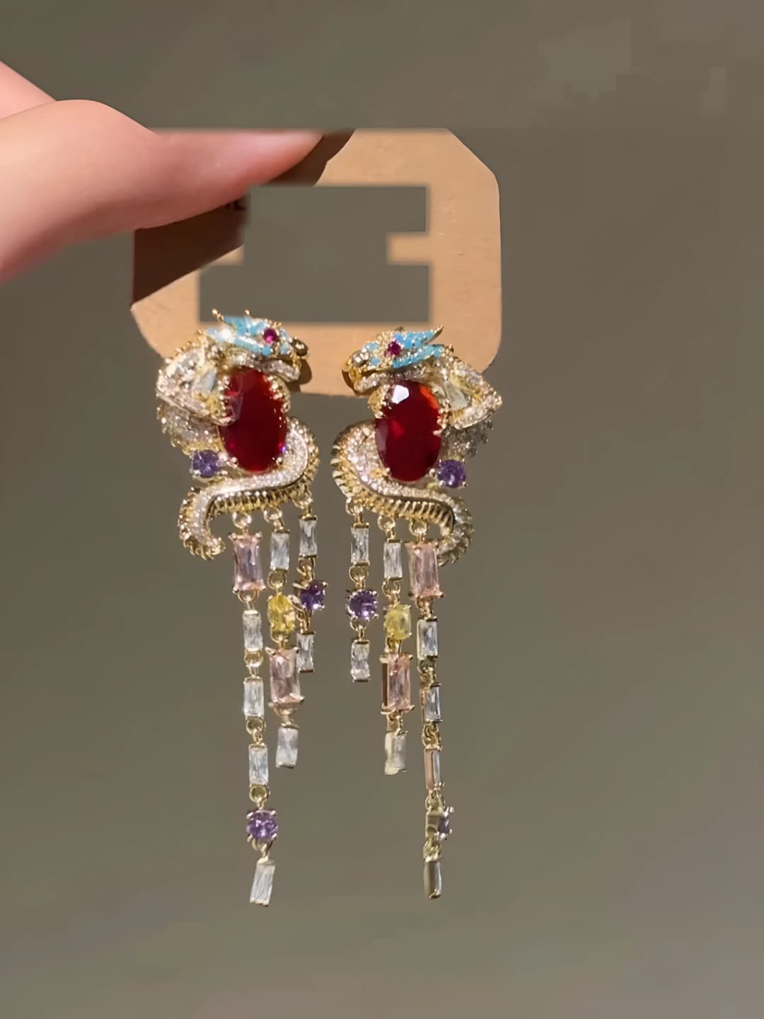 Women's Chinese style retro dragon zodiac tassel earrings