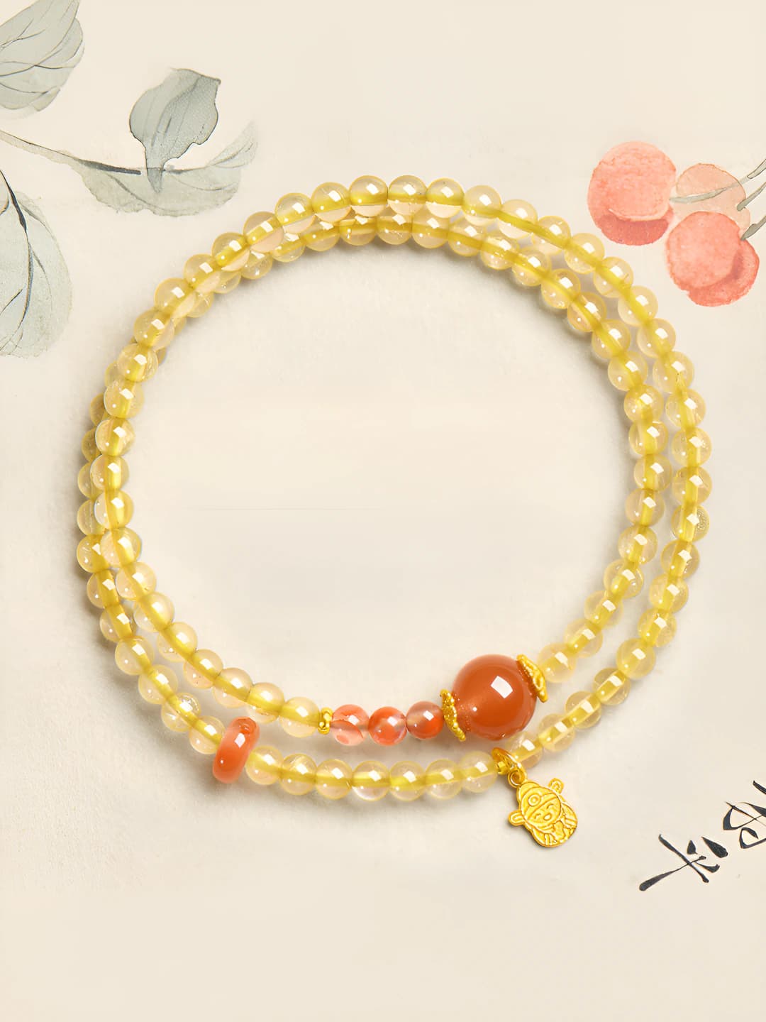 4mm Oltin chiqin, qizil agat, 2 halqa