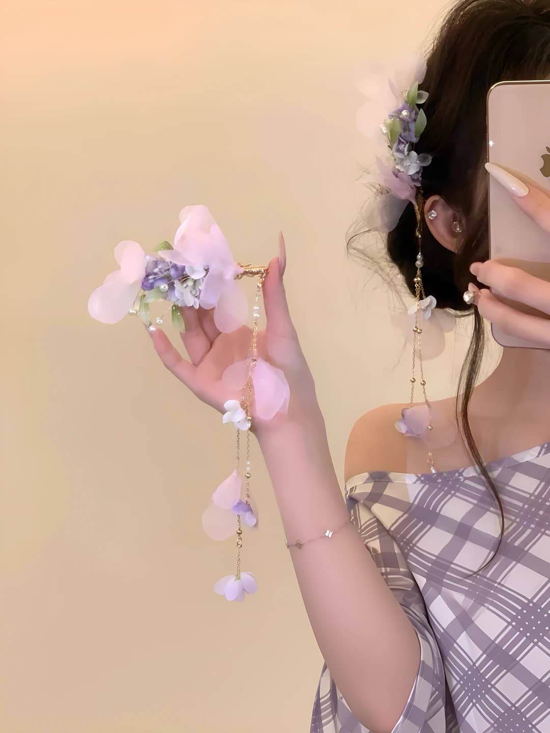 Women's floral tassel hair clips and combs