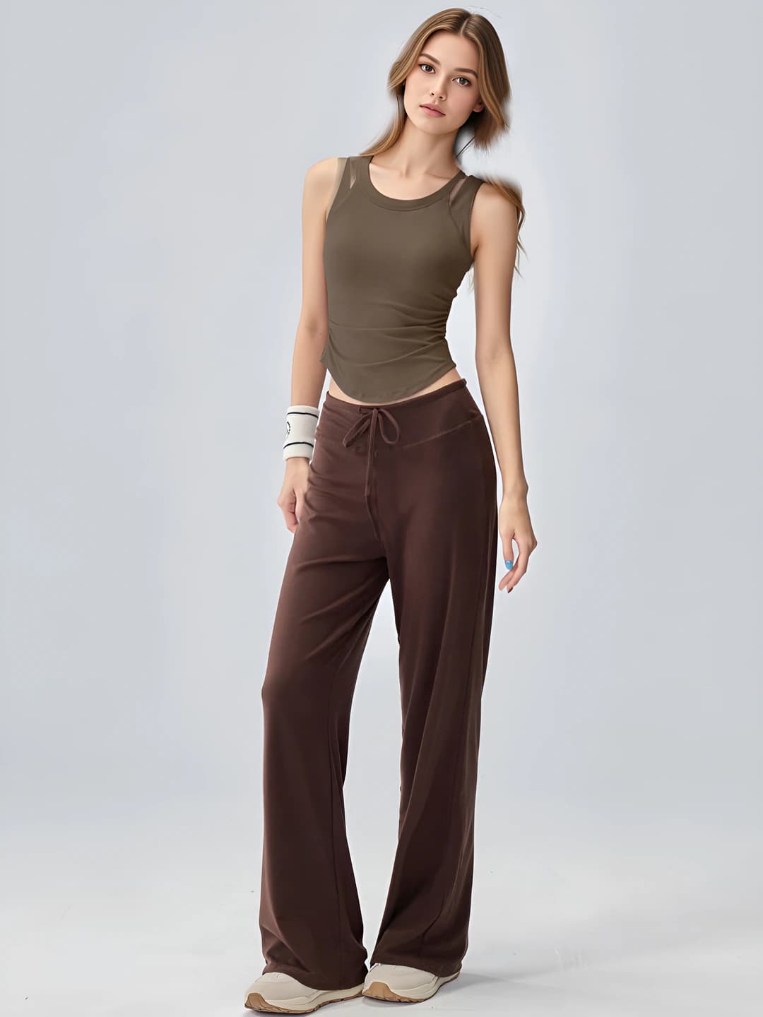 Grey-brown (open back) + dark brown (pants)
