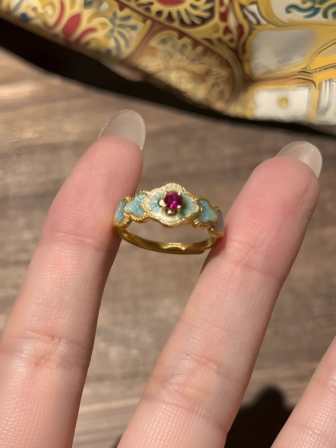 Women's retro style blue zircon ring, new Chinese style, palace style index finger ring