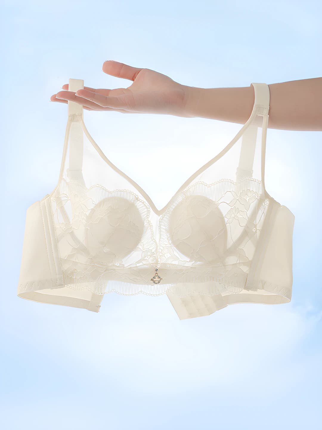 Women's summer ultra-thin lace bra, breathable, wire-free, push-up and shaping