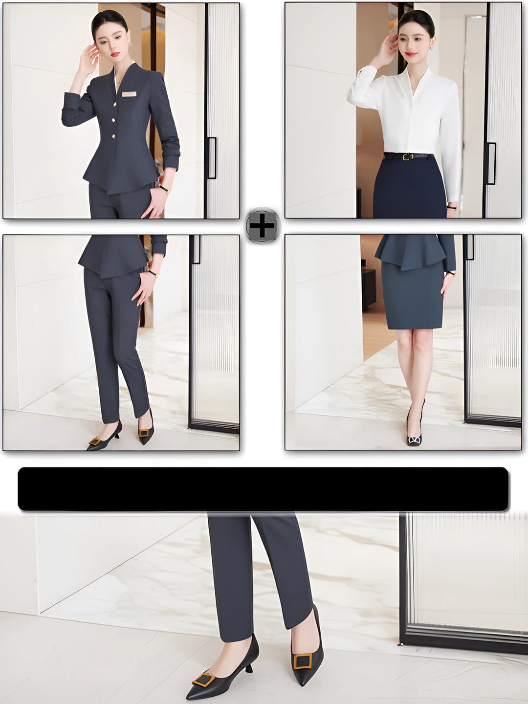Grey (suit+trousers+skirt+white shirt)