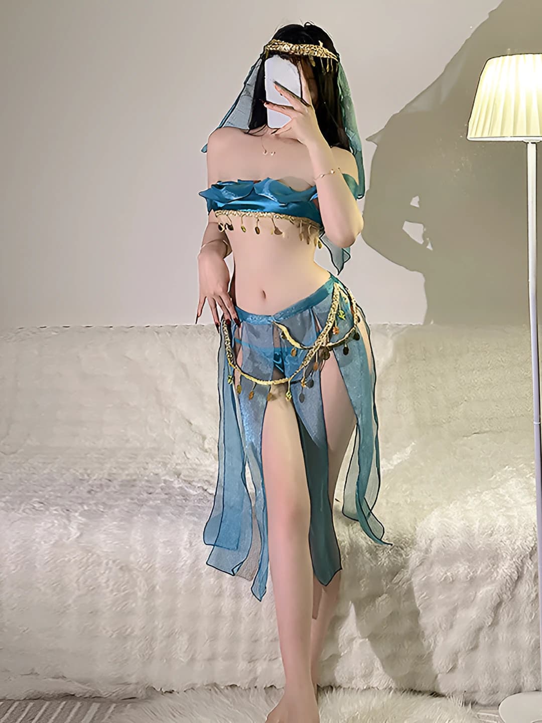 Women's erotic lingerie set: sheer tulle, classic hanfu, mini skirt and nightgown, polyester