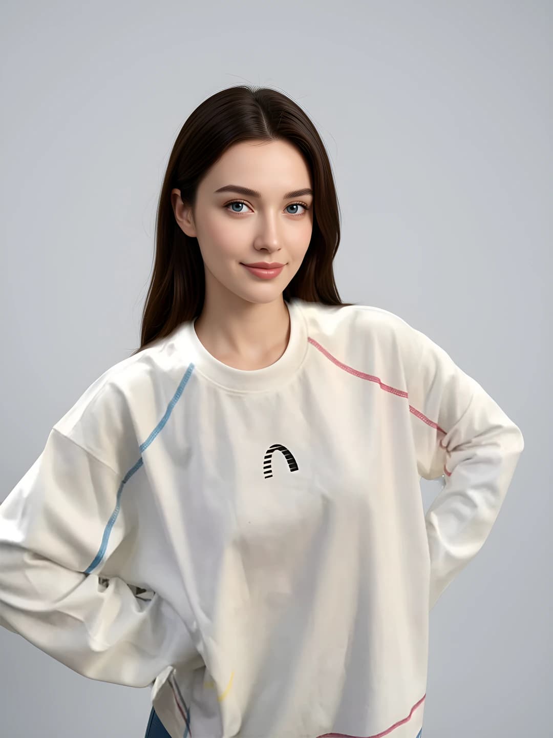 Women's printed crew neck sweatshirt, long sleeve, loose fit, pure cotton, casual preppy style, autumn 2026