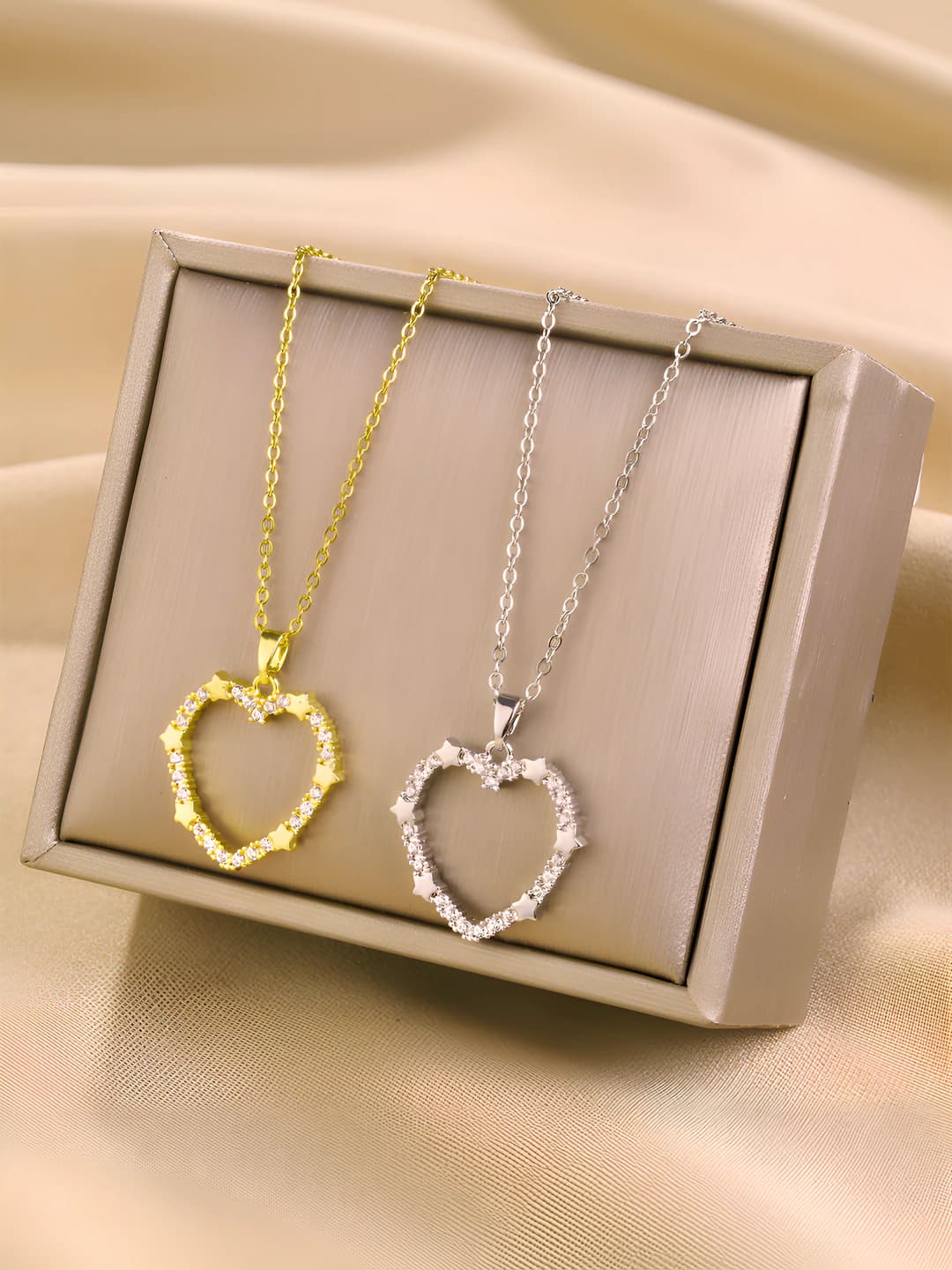 Women's titanium steel necklace with openwork heart and star pendant