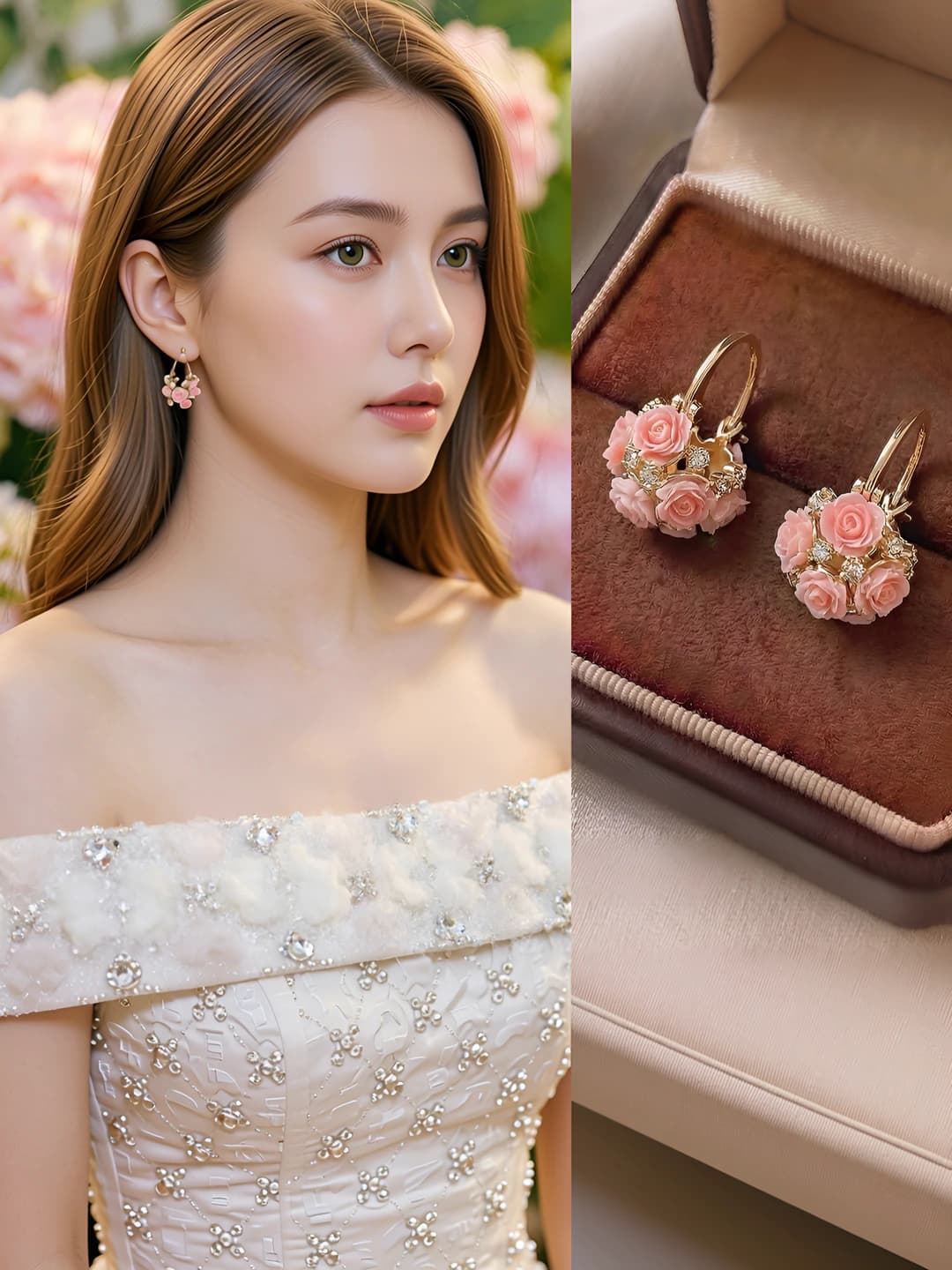 Women's retro pink geometric stud earrings