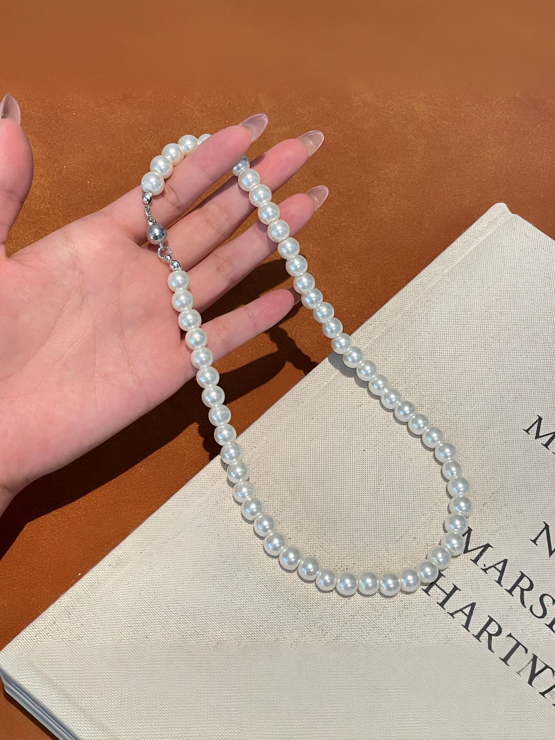 XX2039-2# 8mm Pearl Magnetic Steel Clasp Necklace