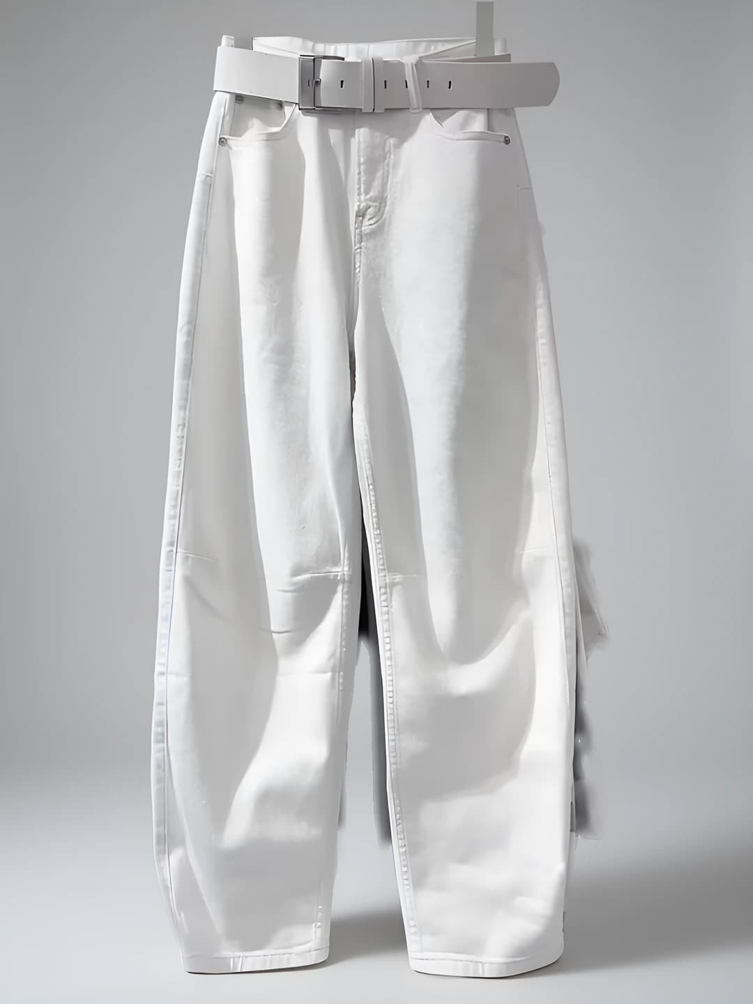Women's wide and flared jeans, white, spring-autumn and summer, loose fit, slimming, 2026