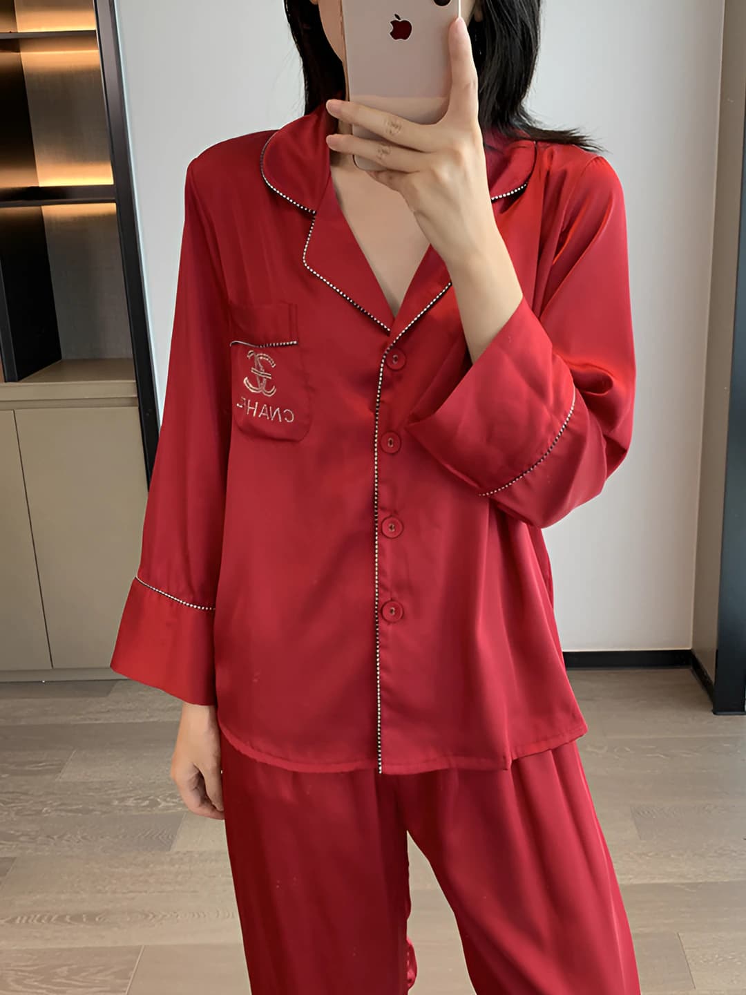 Ayollar uchun muz-ipak mato pijama to'plami, chiziqli, yupqa, uzun yengli, uzun shimli, to'rt mavsum, uy kiyimi