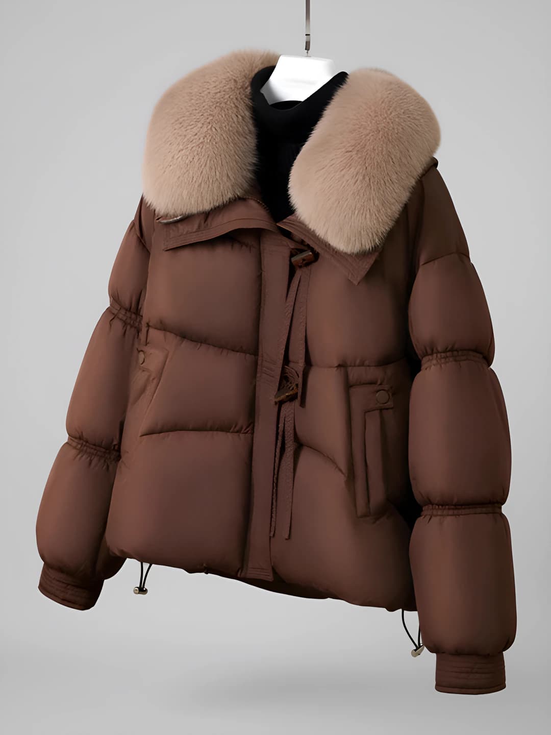 Women's 2026 winter down jacket with down-alternative fill, lapel collar, zip, loose fit, Korean style