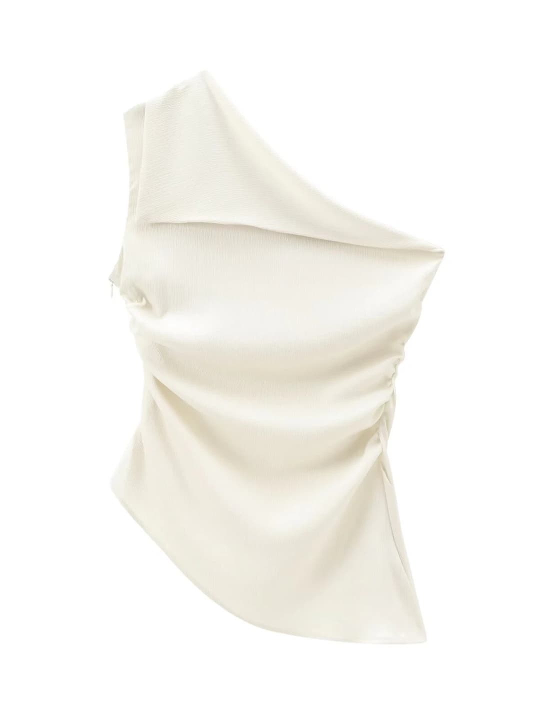Women's 2026 spring one-shoulder sleeveless draped top with pleats, solid colour, irregular fit, diagonal collar, casual style