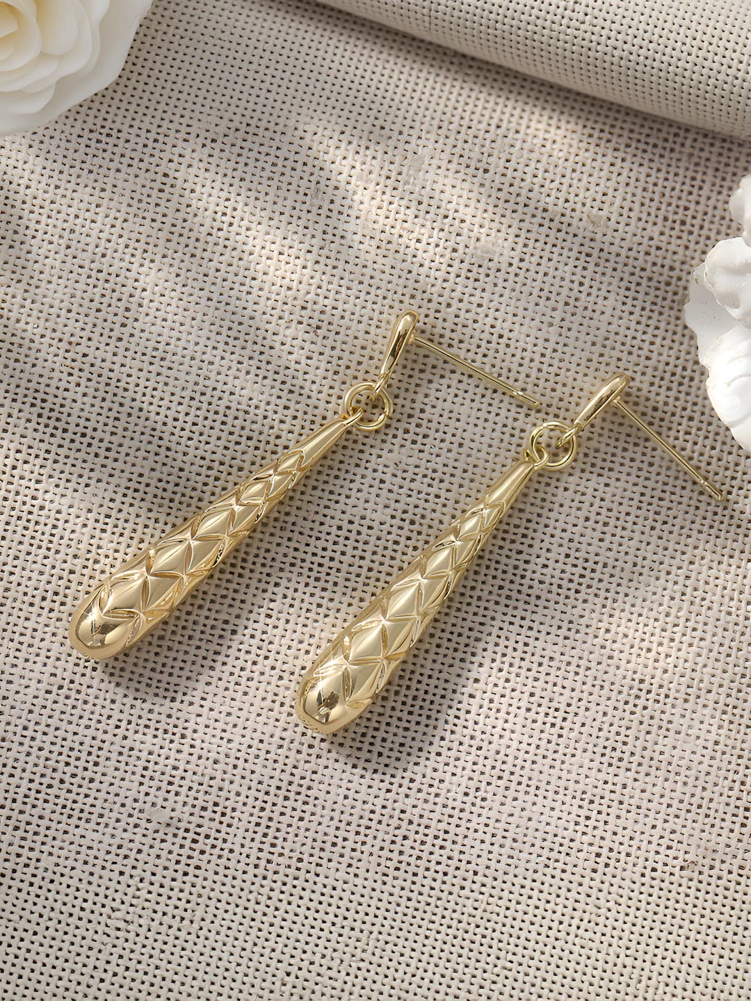 Women's bronze drop earrings in retro style for office with geometric design