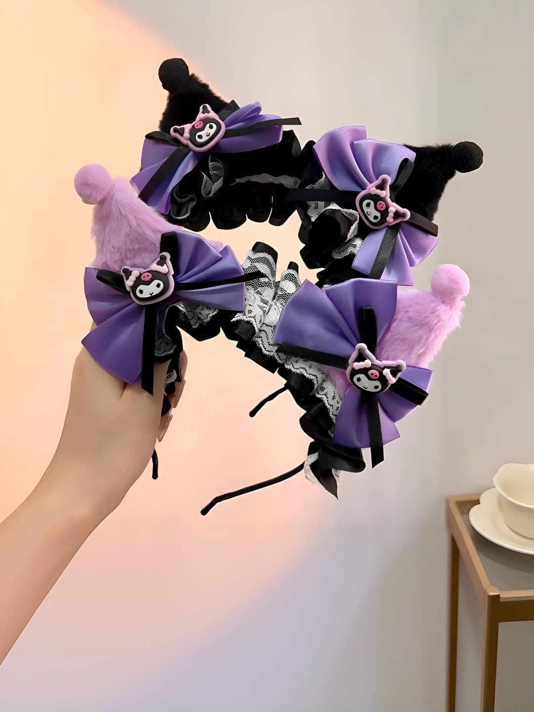 Women's headband: plush Kuromi cat ears for lolita and cosplay