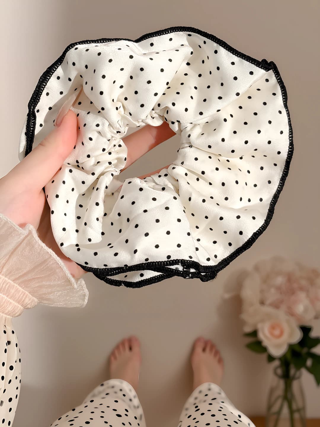2# Satin polka dot hair tie 17 cm