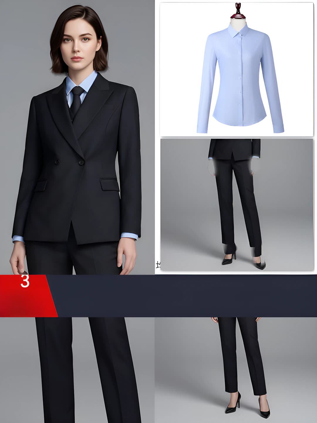 Women's black (suit + shirt + trousers)