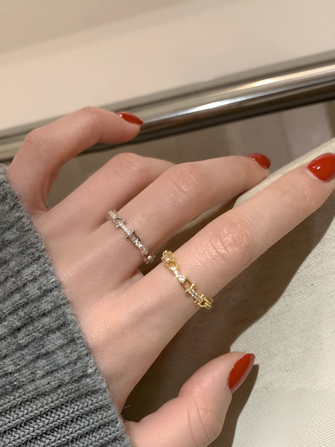 Women's geometric open ring with zircon inlay, ins style design element