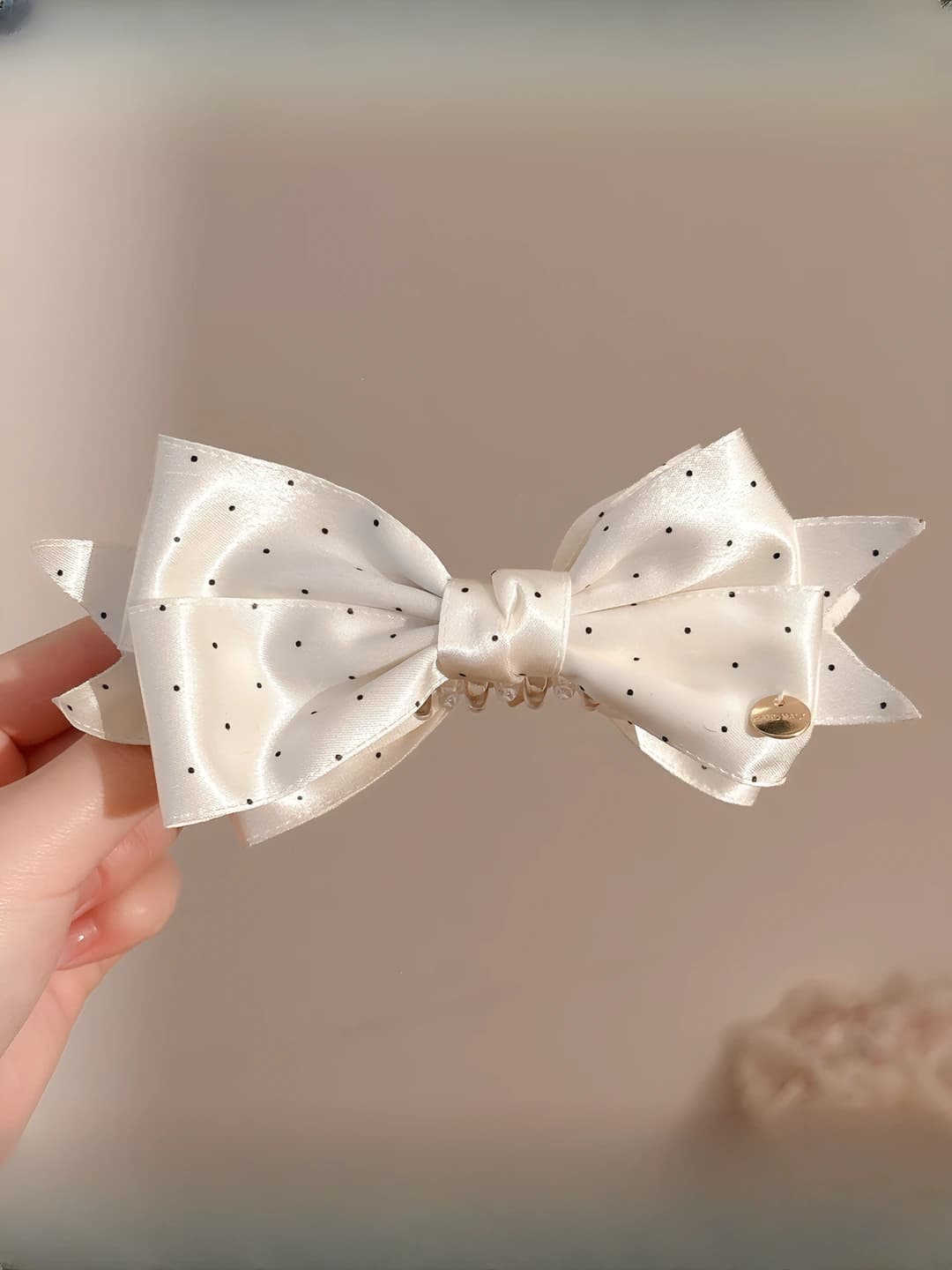 2# Beige polka dot banana clip ~10 cm