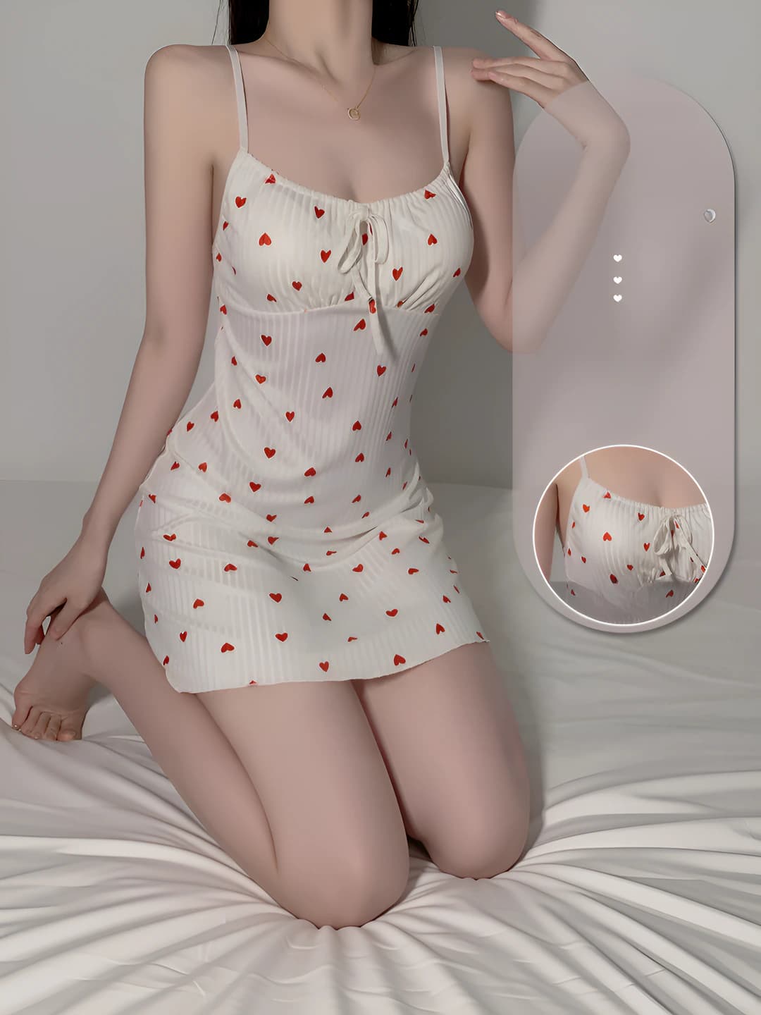 Women's printed nightgown, V-neck, sleeveless, stretch, breathable, all-season