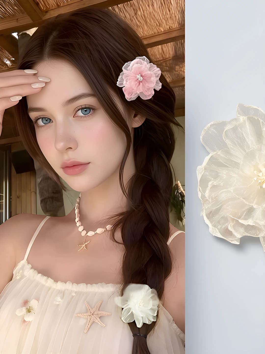 2# White floral side clip