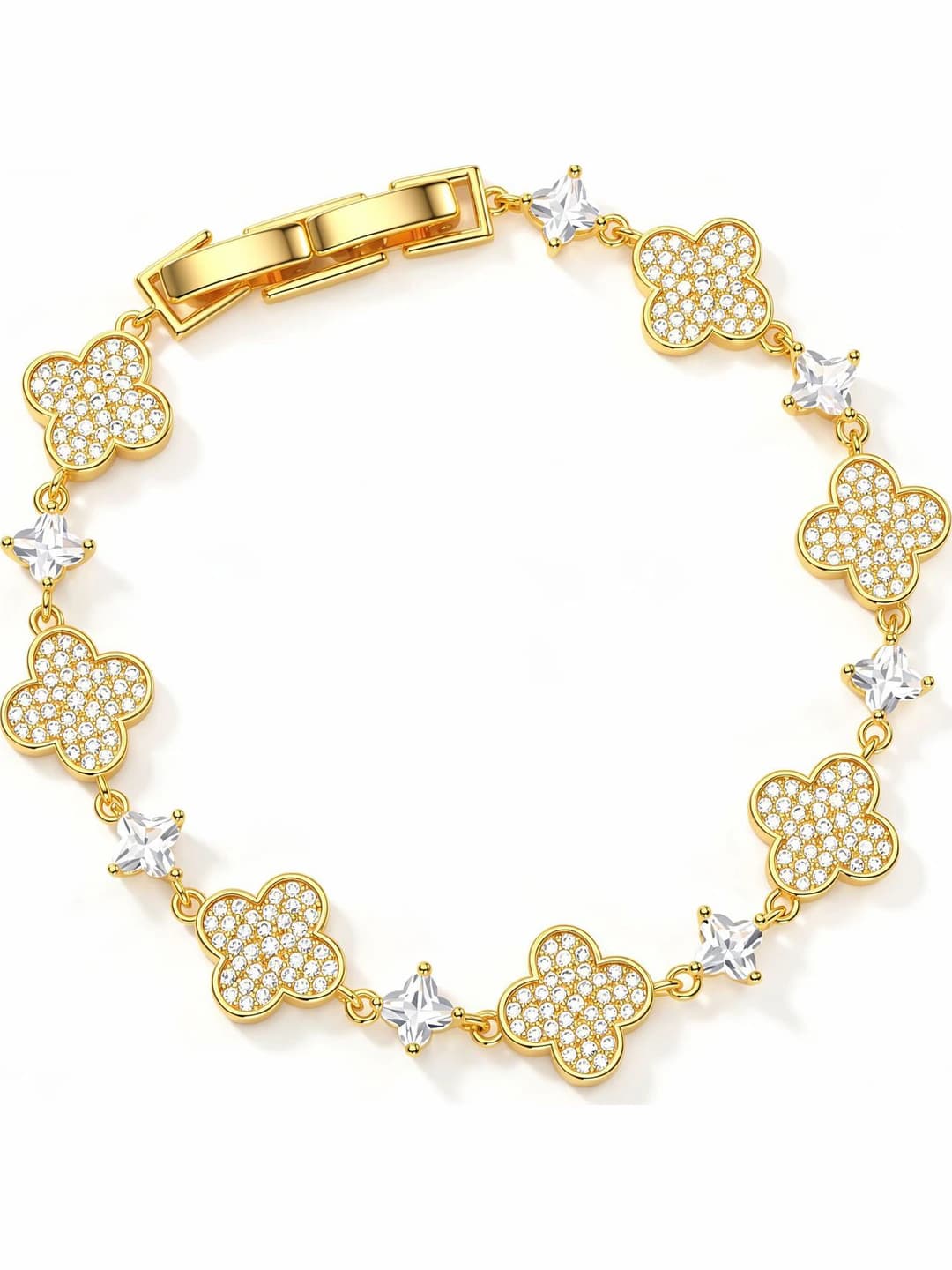 Women's bracelet with full zirconia coverage and lucky four-leaf clover design