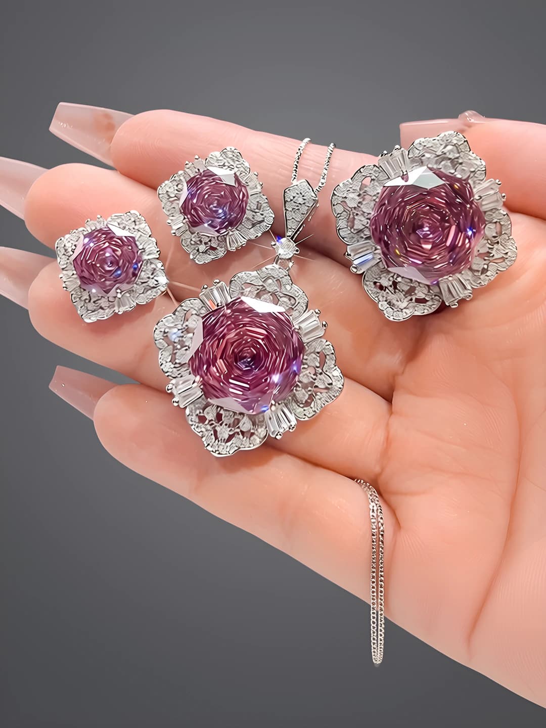 Women's 2026 gold-plated brass base faux millennium dried rose set, main stone 16-10mm