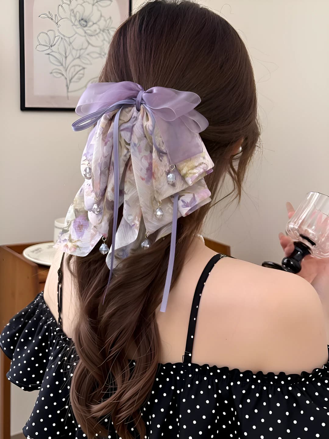 Purple print ponytail clip