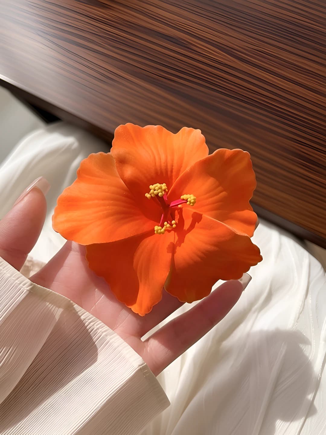 5# Orange plumeria hair clip ~10 cm