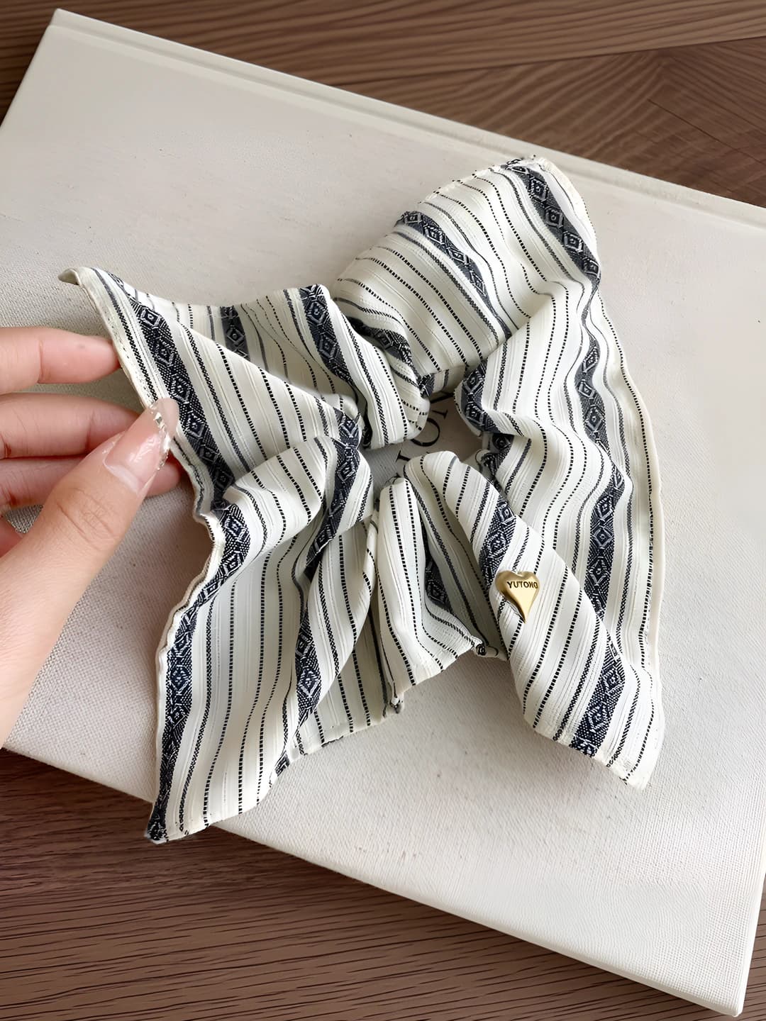 Beige striped square scarf