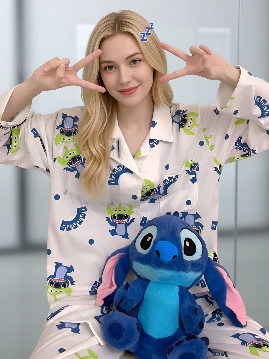 Ayollar uchun uslubiy karikatura Stitch pijama to'plami, uzun yeng, uzun shim, bahor-kuz, uy kiyimi, tashqarida kiyish mumkin