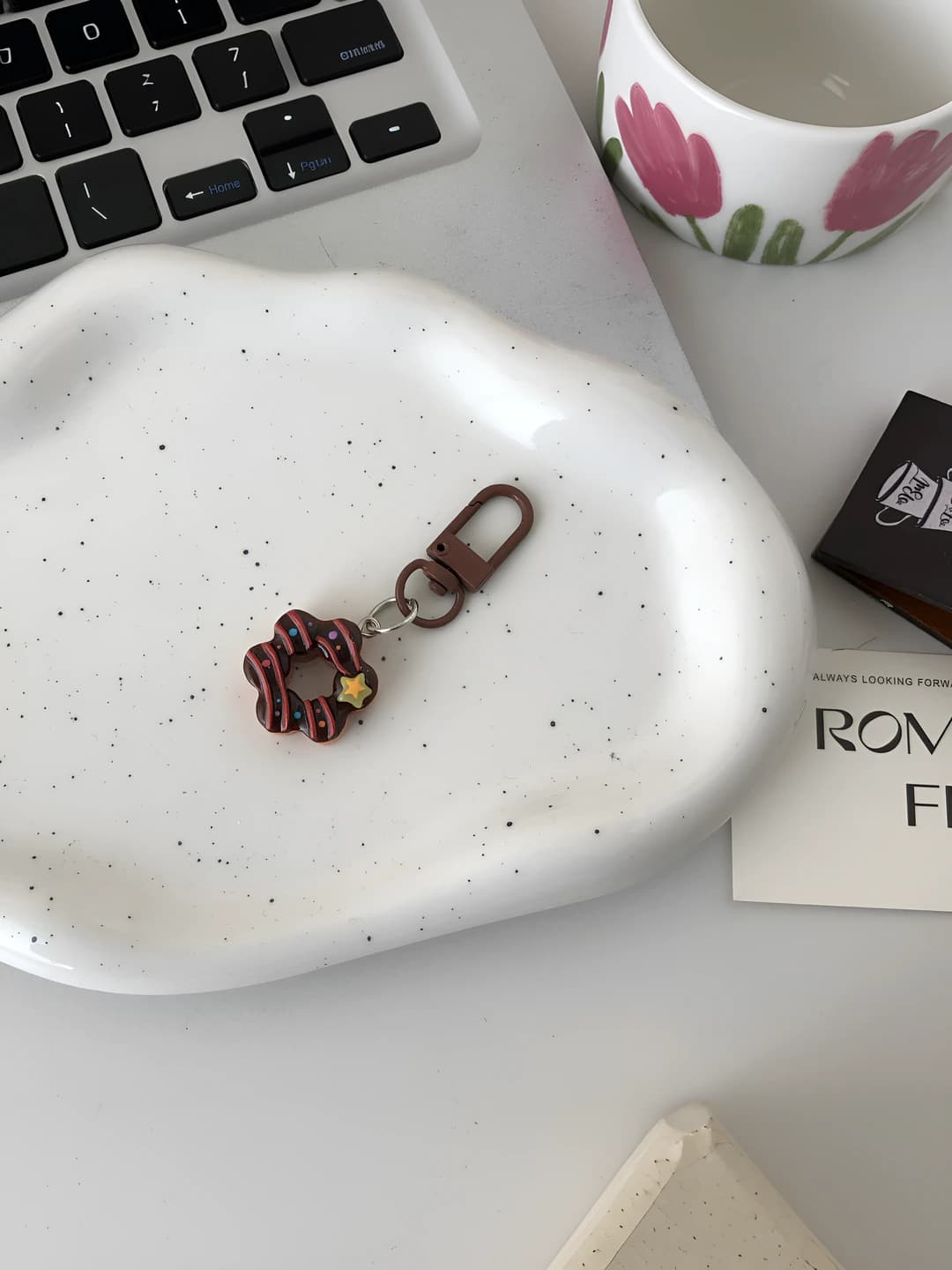 Chocolate star donut keychain